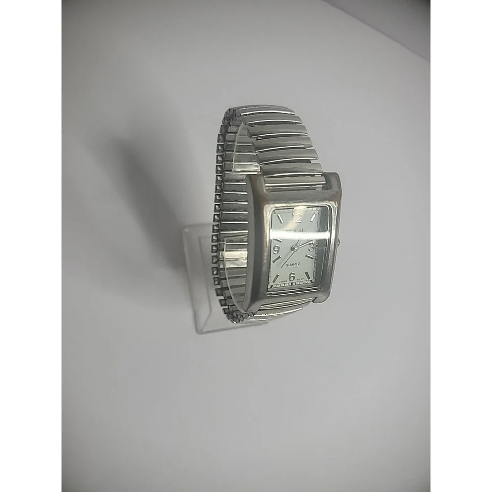 Vintage Sheffield Wristwatch Watch Silver Tone Elastic‎ Metal Band Womens